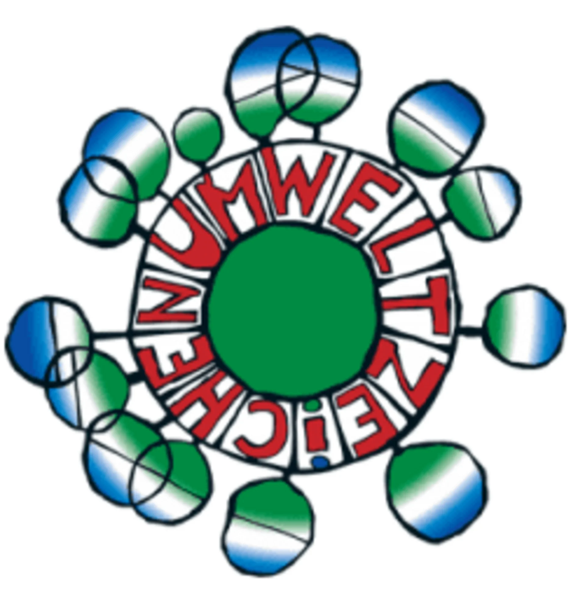 Bewertungen Logo mit Menschenkreis und Schriftzeichen rund um grünen Mittelpunkt