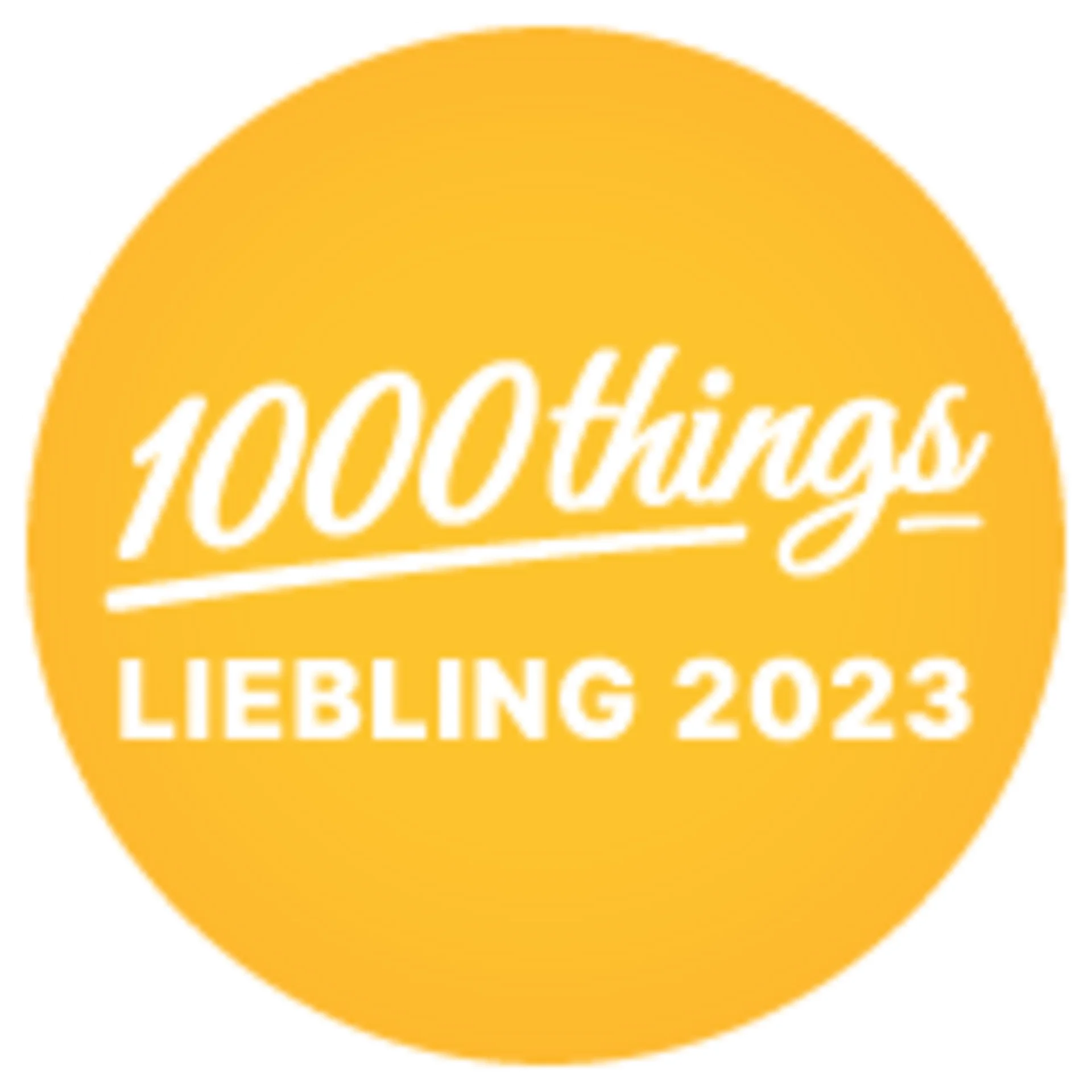 Bewertungen 1000things Lieblingsauszeichnung 2023 auf orangefarbenem Kreis