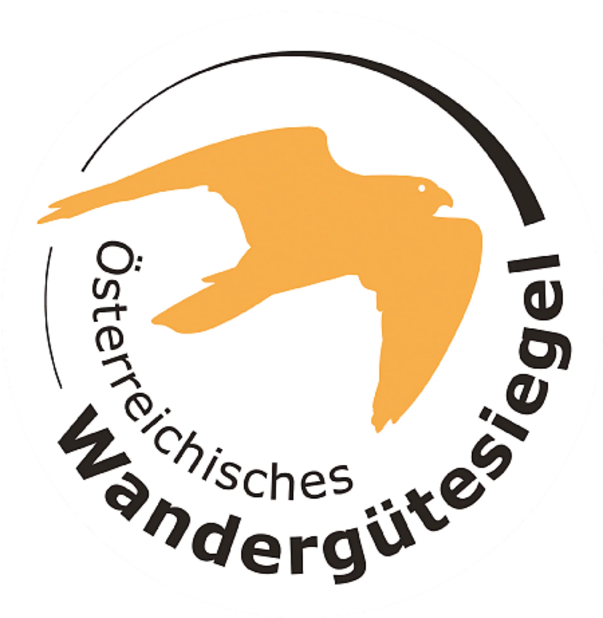 Bewertungen Logo des österreichischen Wandergütesiegels mit einem orangefarbenen Vogel