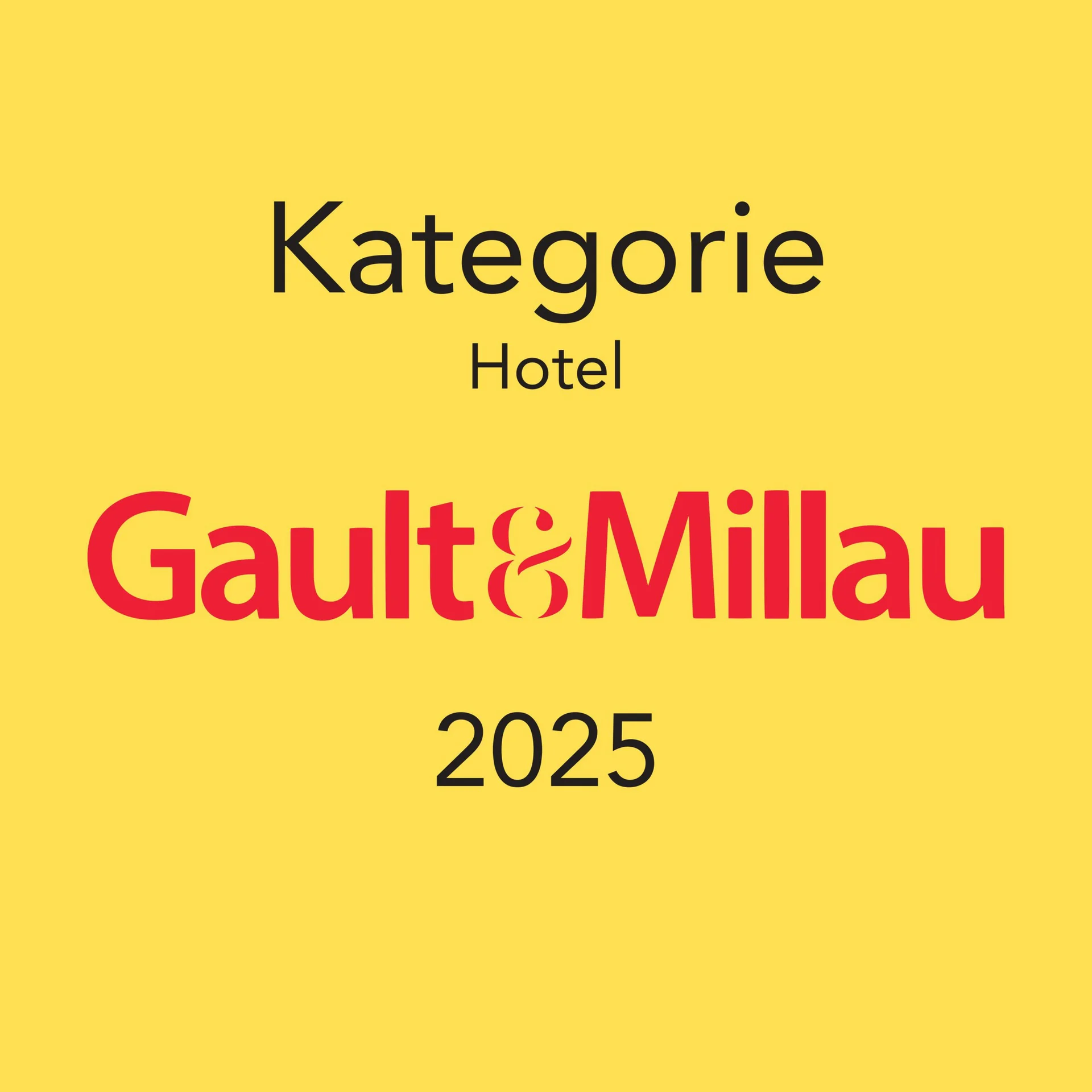Bewertungen Gault&Millau Hotelkategorie 2025 auf gelbem Hintergrund