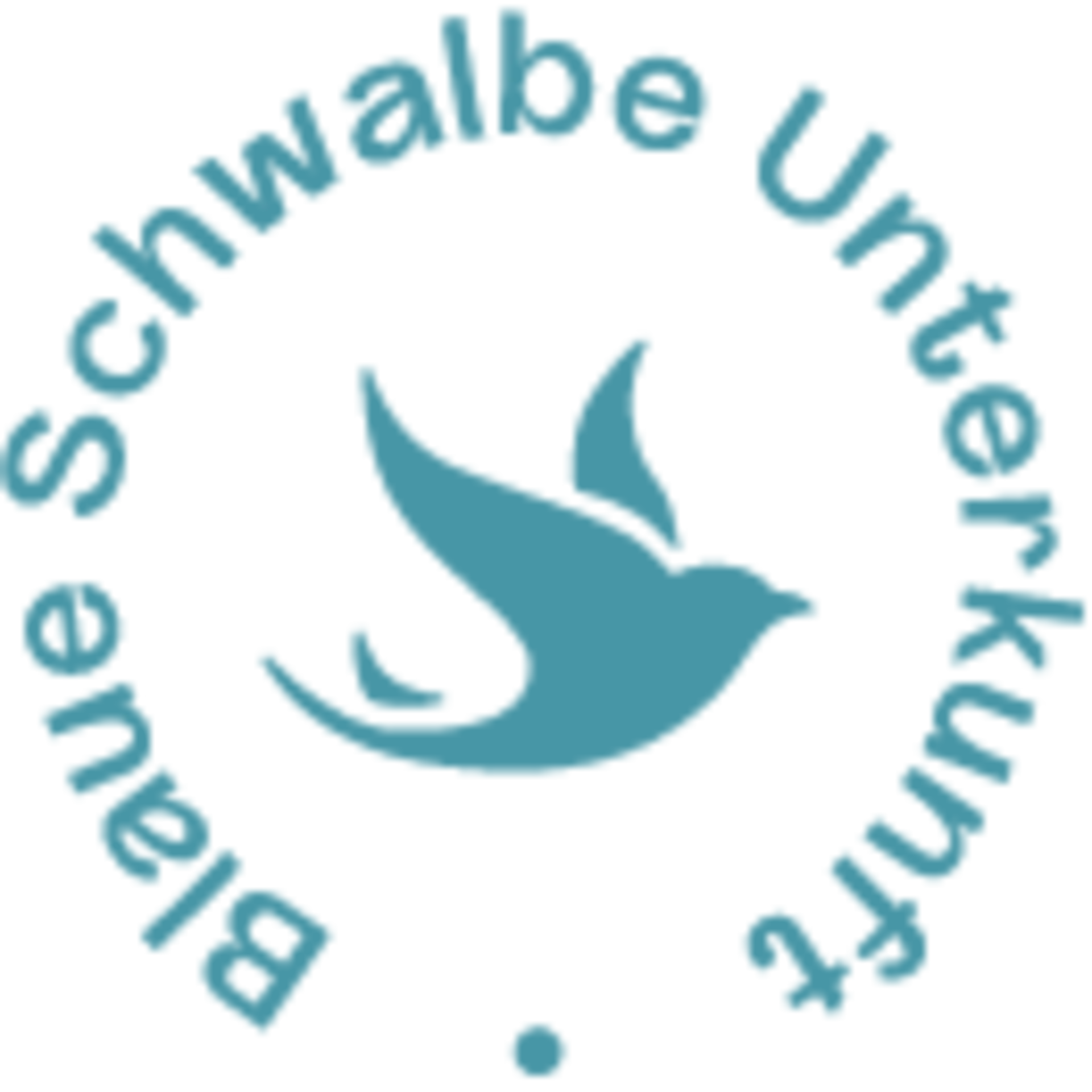 Bewertungen Blaues Logo mit fliegendem Vogel und Text rundherum