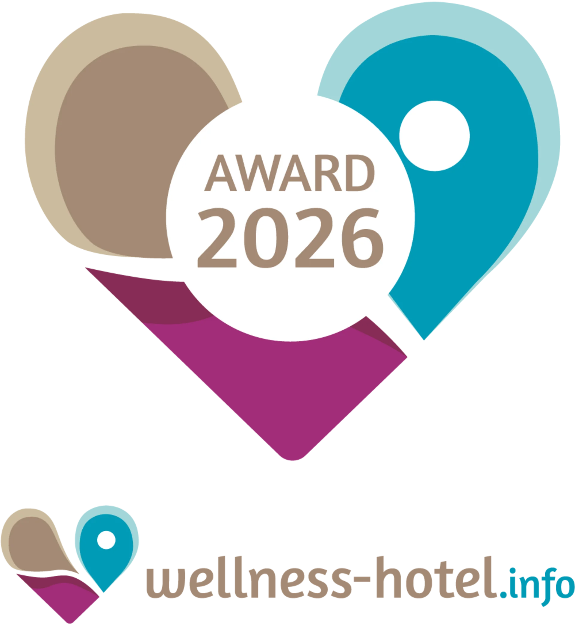 Bewertungen Wellness-hotel.info Auszeichnung 2026 Logo mit Herzform und Karten-Pin-Design